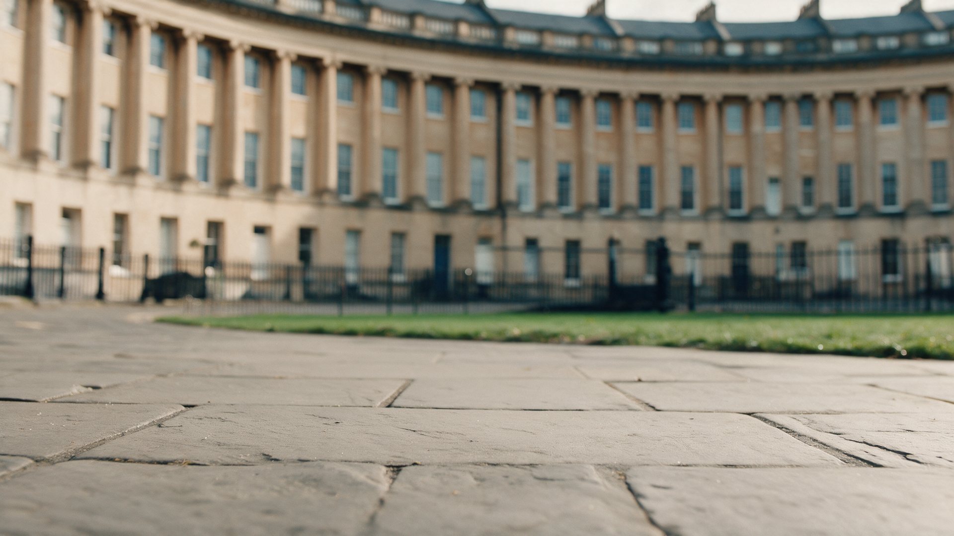 The stone pavement in front of the Royal Crescent in Bath.