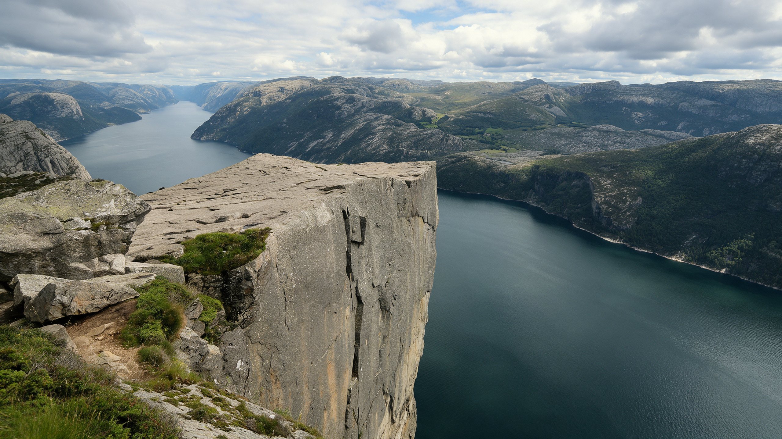Preikestolen: the flat granite plateau and its 604 metre wall straight down into Lysefjorden.